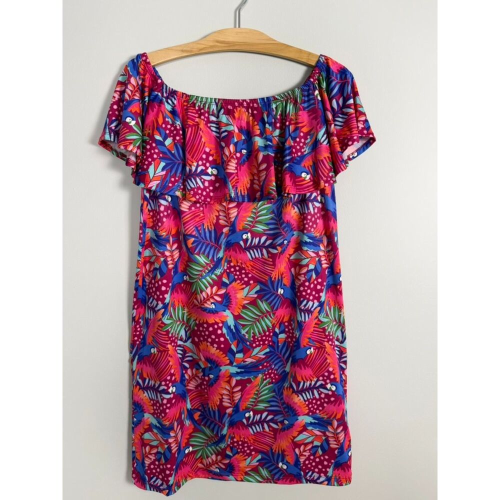 Stella Parker Tropical Floral Off Shoulder Ruffle Resort Dress Size S Vacation